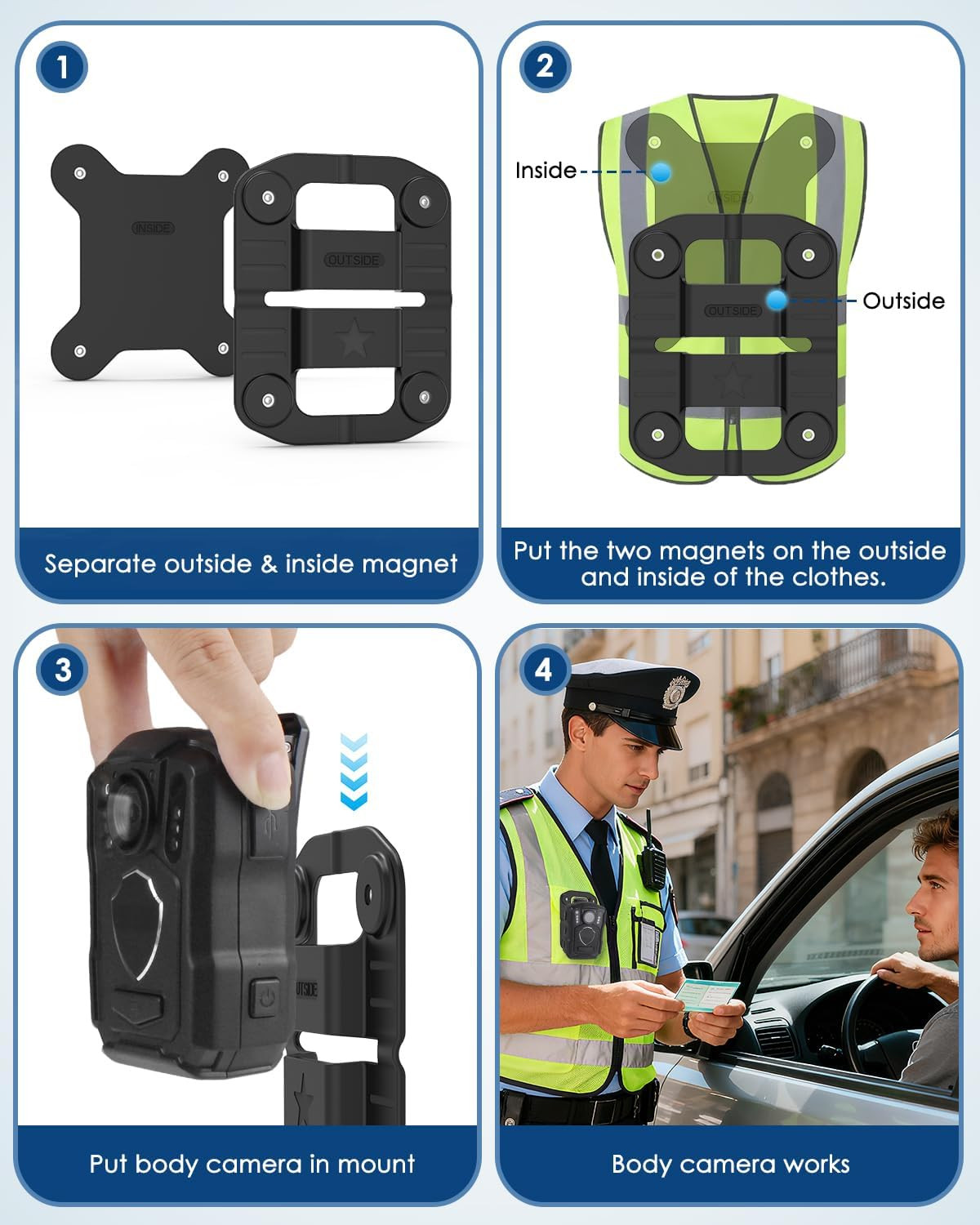 Body Cam Magnet Mount,8pcs Magnets Style,Strong Magnet Camera Holder Fit for All