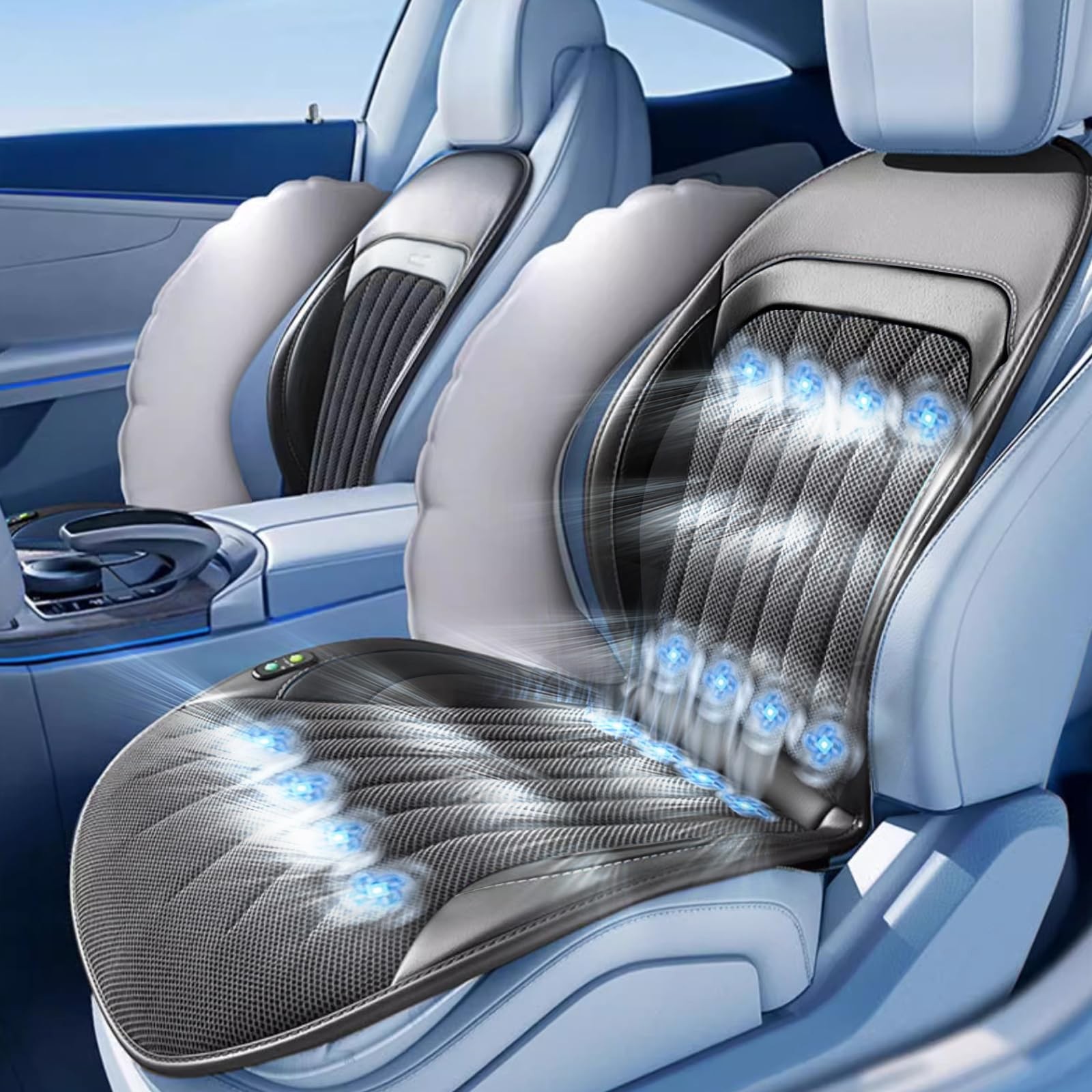 Black Summer Front Seat Cover Cooling Massage Temperature Control 3 in 1