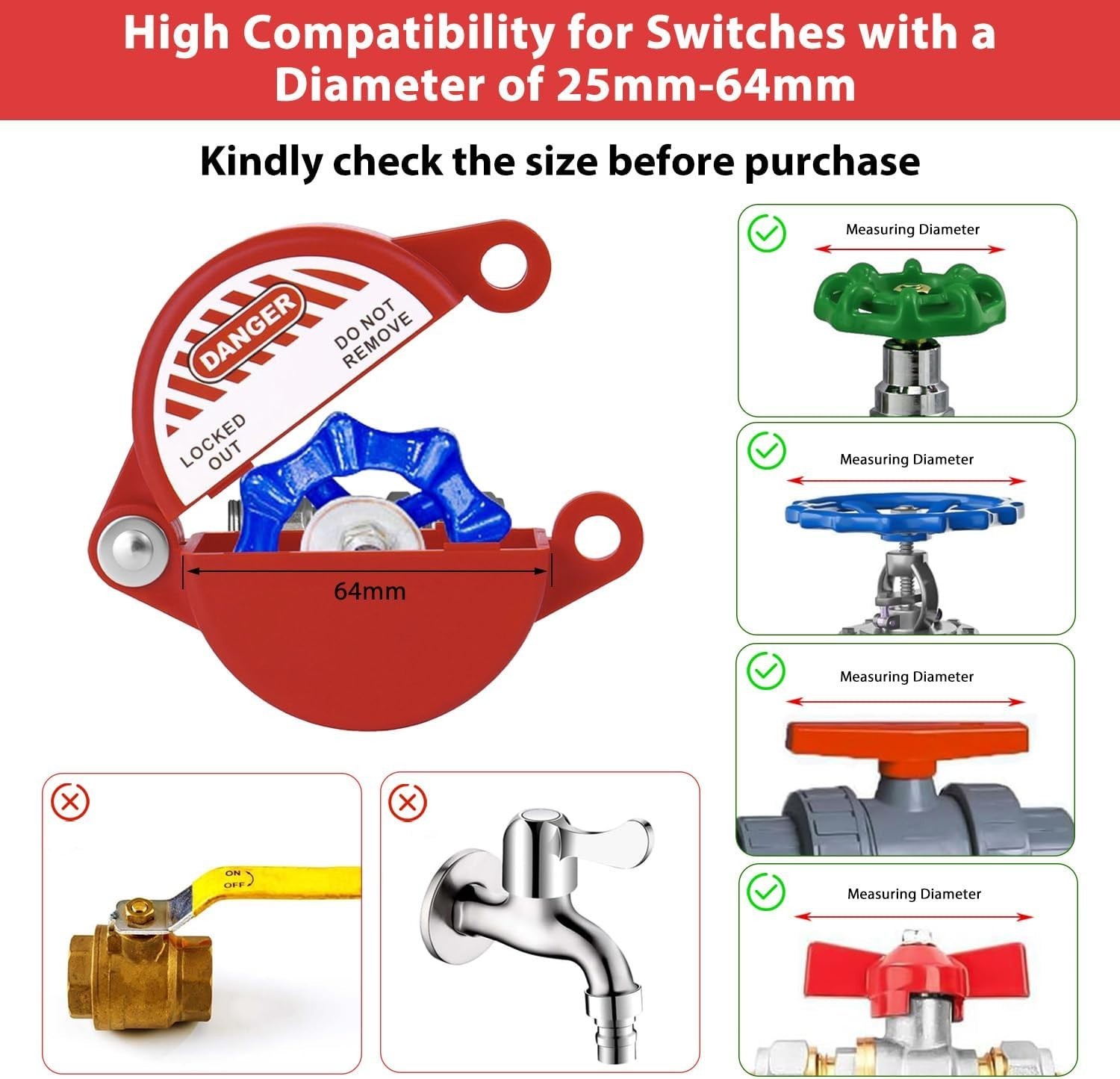 Gate Valve Lockout Device, 1-2.5 Inch, OSHA Compliant for Maximum Safety