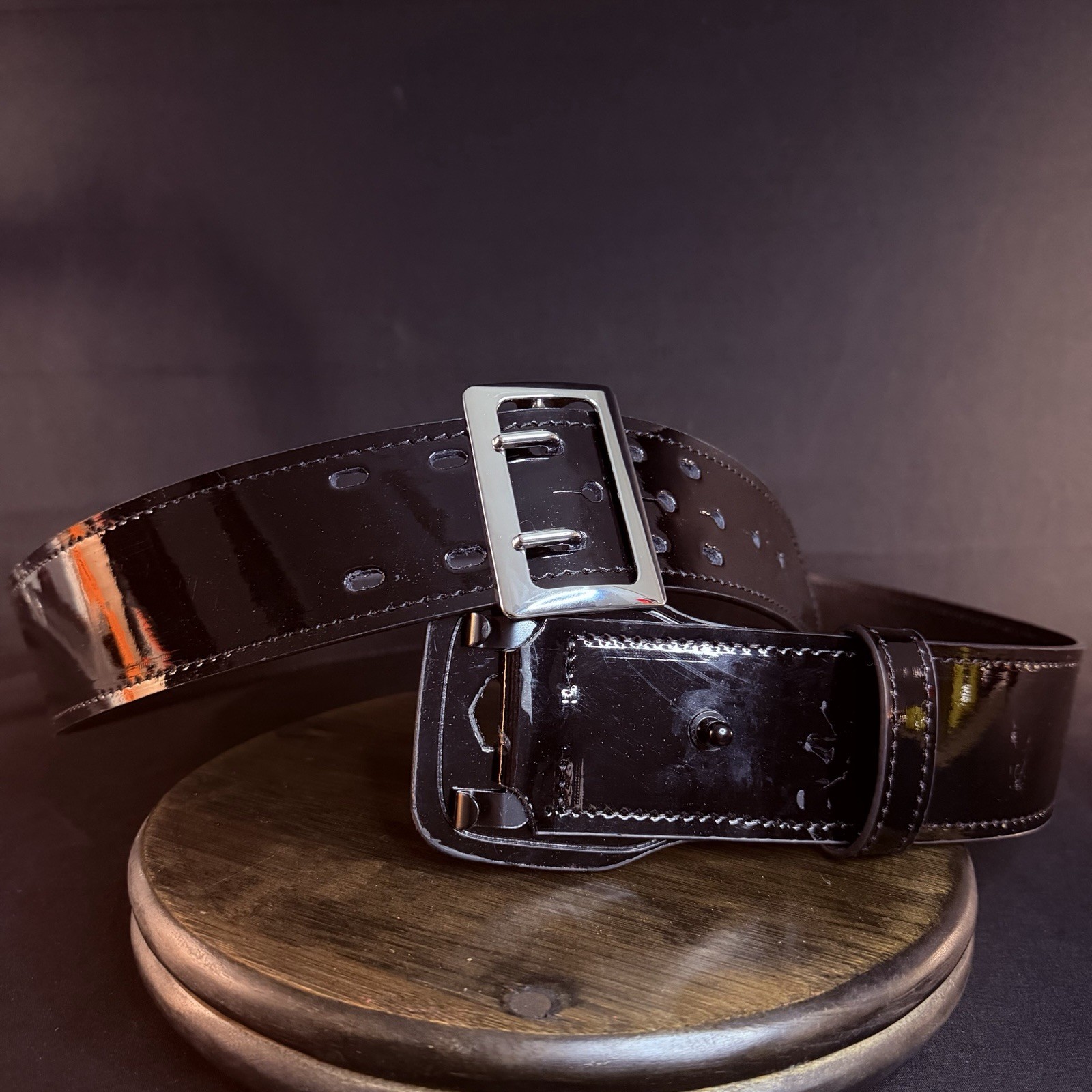 Galls Duty Belt Size 50″ G-Flex Sam Browne High Gloss Leather Nickel Buckle 1348