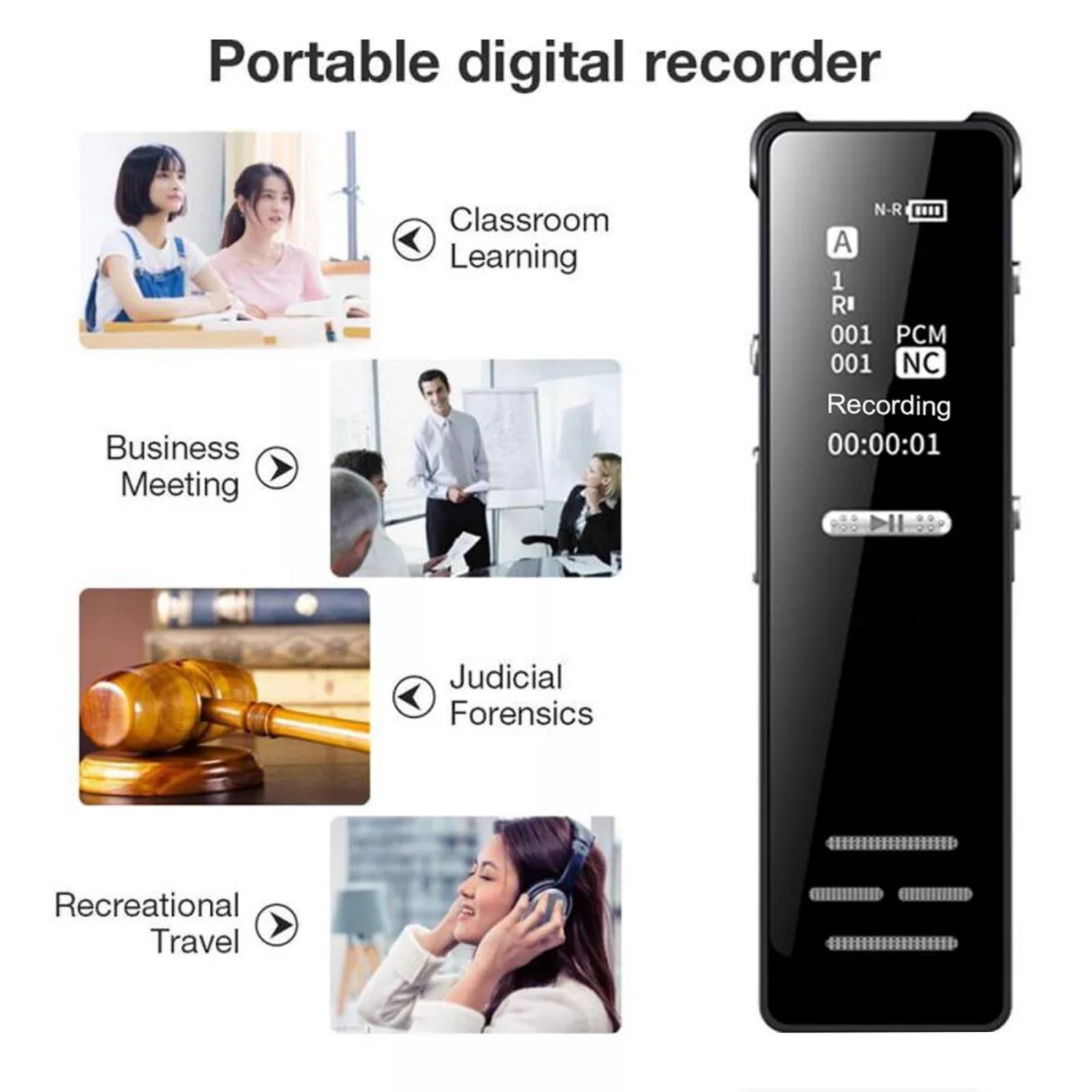 128GB Voice Recorder with OLED Screen – HD Voice Activated Recorder & MP3 Player