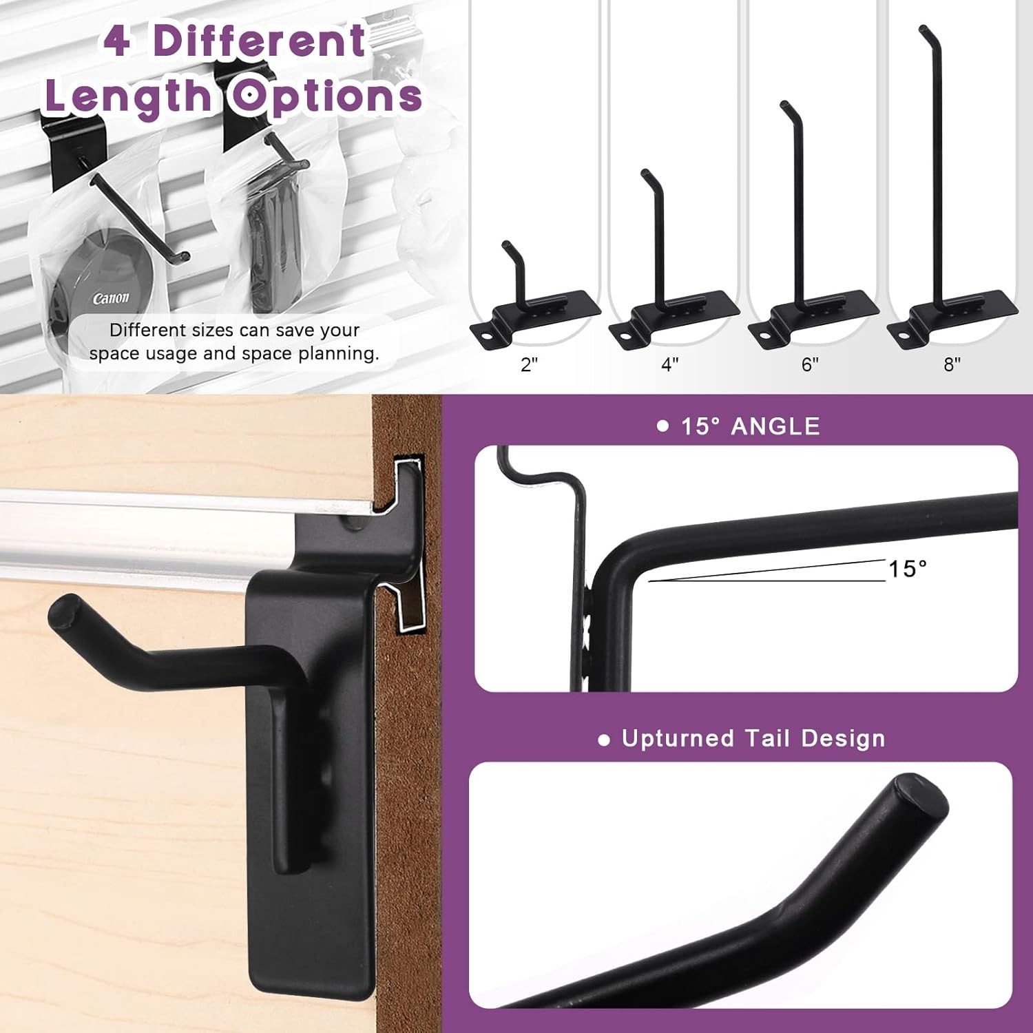 2-Inch Slatwall Hook Assortment Kit – 20 Durable Heavy-Duty Metal Hooks in Black