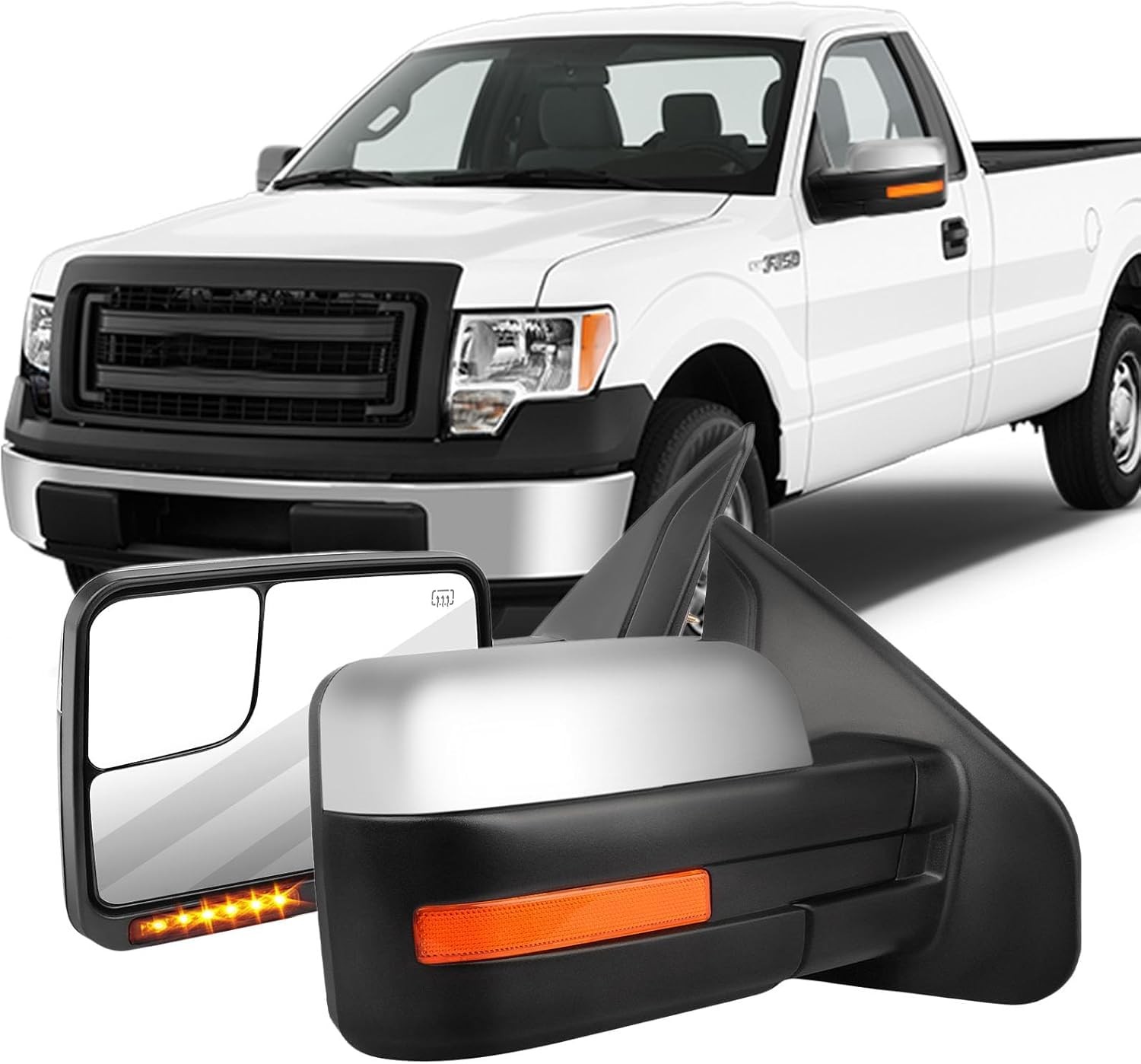 Driver Side Tow Mirror Heated Turn Signal Puddle Light Chrome Fits 04-14 F150
