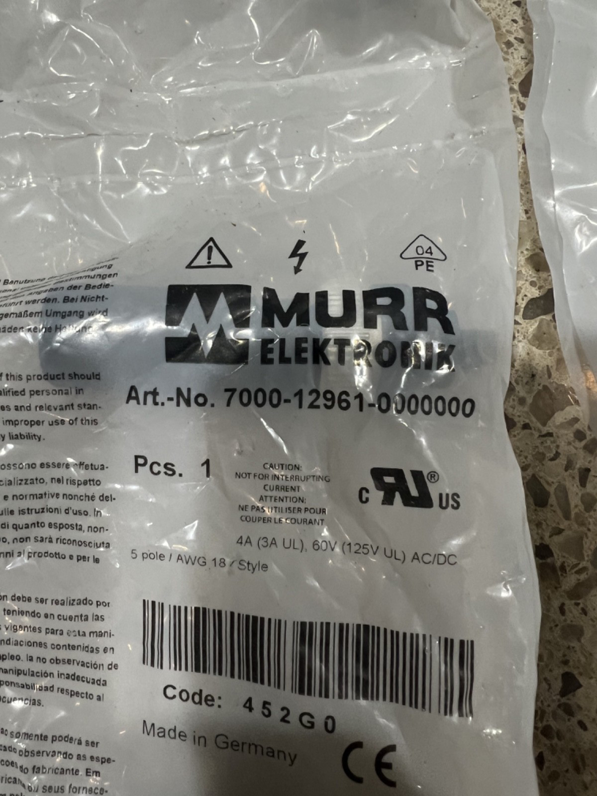 7000-12961-0000000 Murr NEW M12 Female 0° 5-Pin Field Wireable Connector Plug