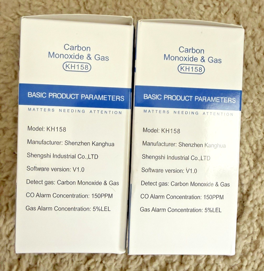 2 Pack KH158 Carbon Monoxide & Gas Detector Alarm Plug-In CO Sensor