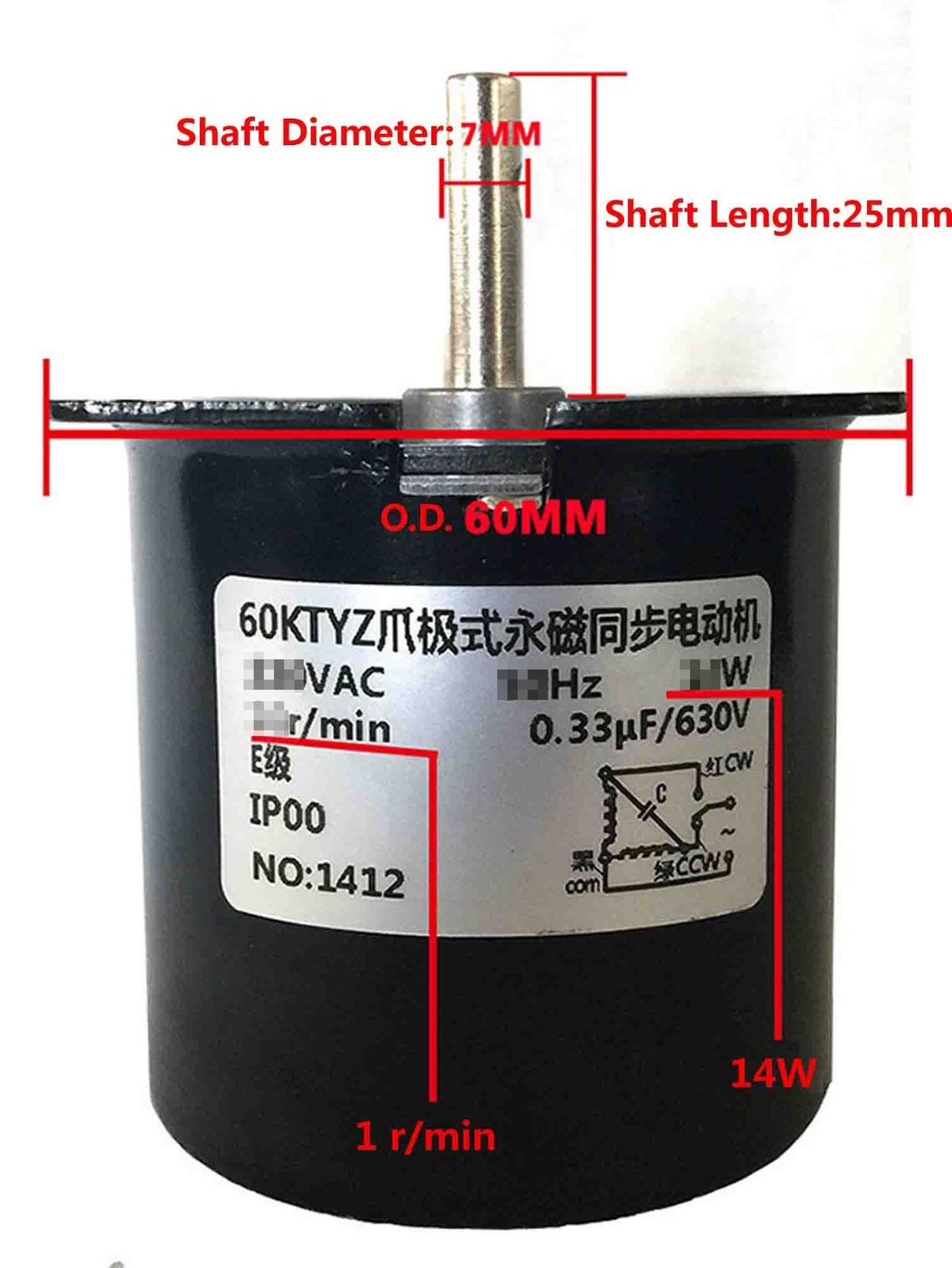 Synchronous Motor 60KTYZ AC 110V 80 rpm/m CW/CCW 14W Gear Motor