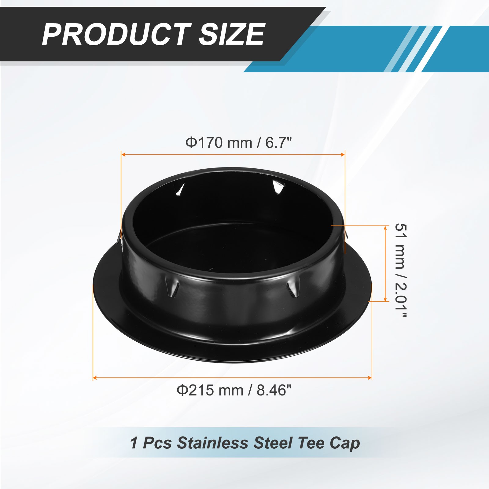 6.7″ (170mm) OD Stainless Steel Tee Cap Round Metal Dryer Vent Cover, Black
