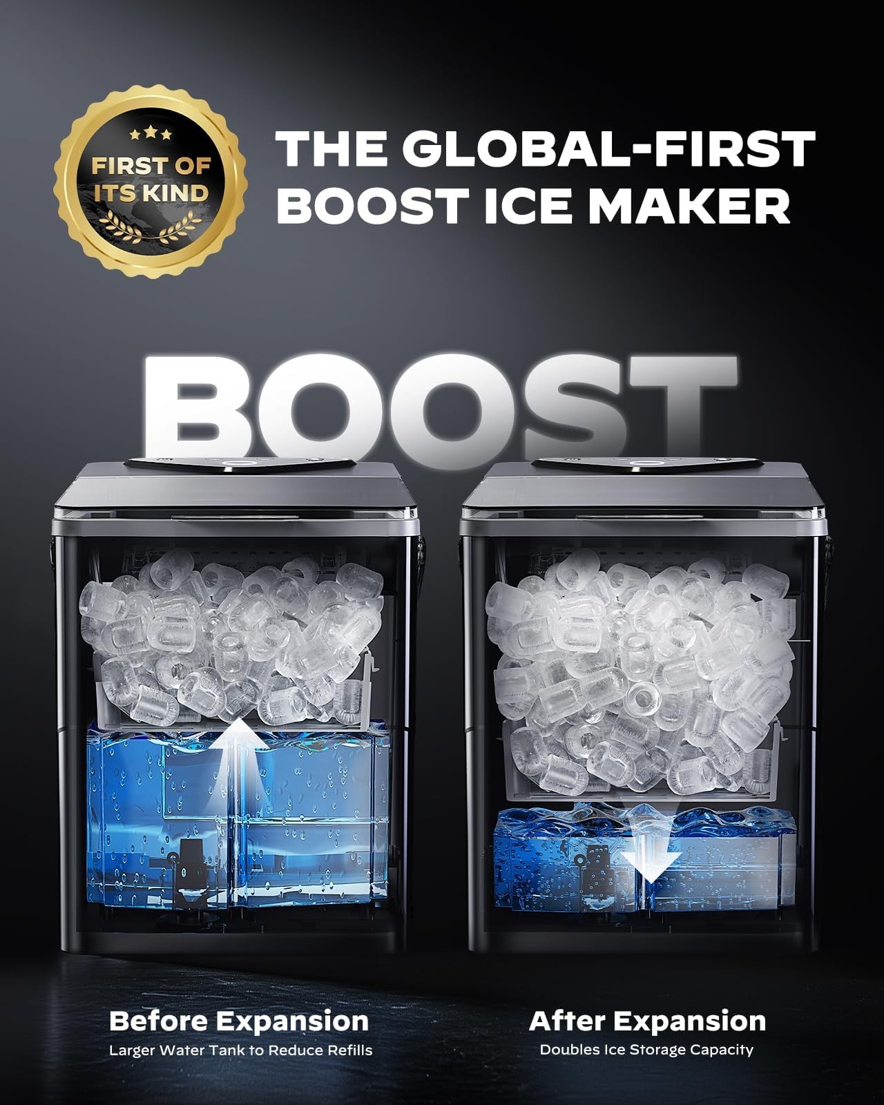 Countertop Ice Maker 2.5L Expandable Basket 26.5lbs/24H 9 Cubes 2 Sizes