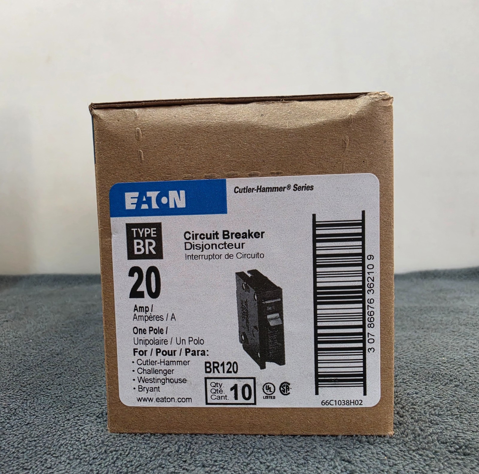 (10) Eaton BR 20 Amp 120/240 Volts Single Pole Circuit Breaker
