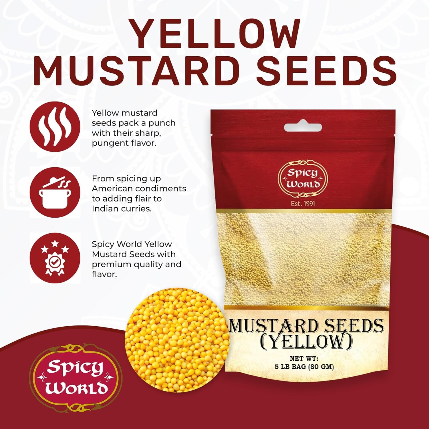 Yellow Mustard Seeds Bulk, 5-Pounds