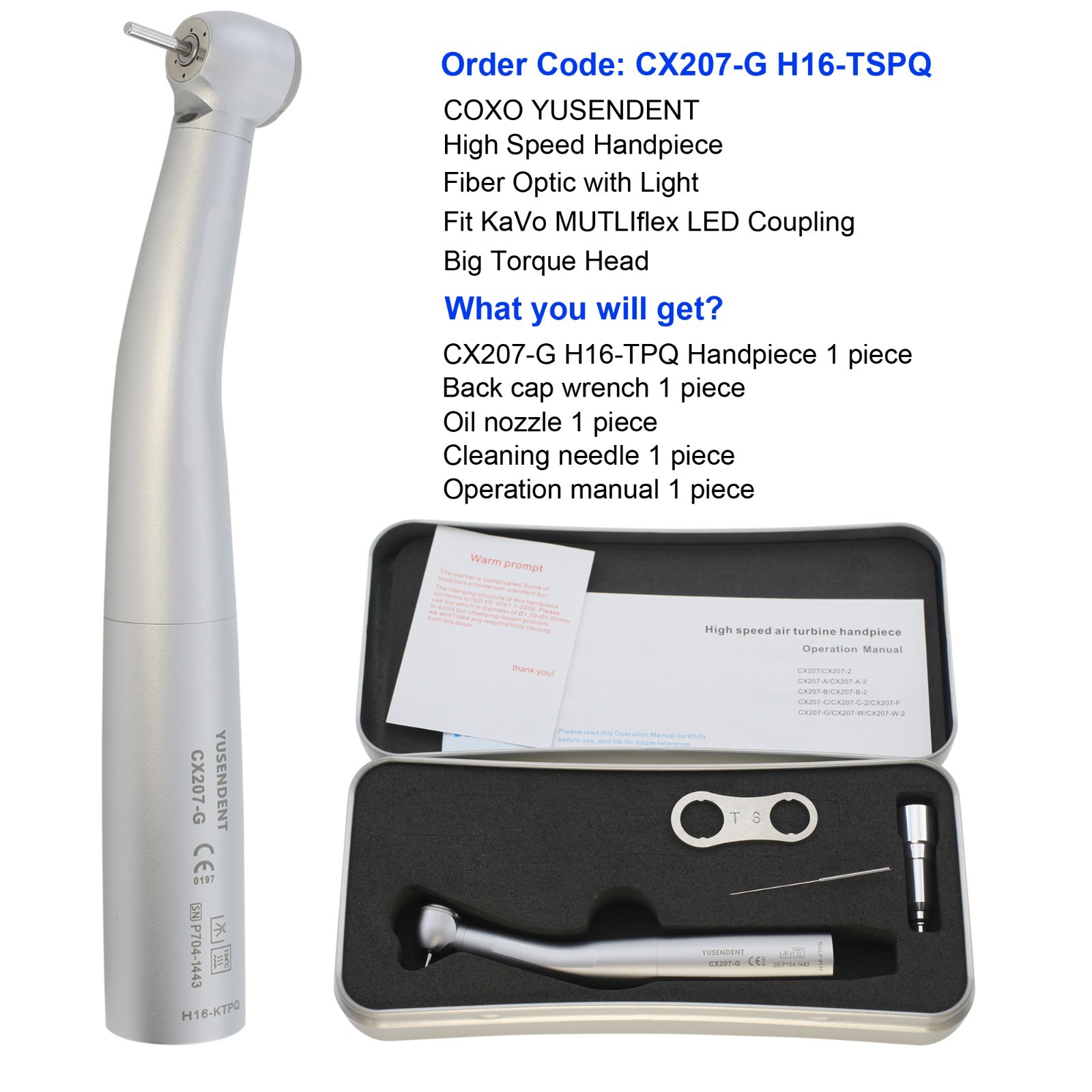 COXO Dental Fiber Optic Handpiece Air Turbine CX207-G KaVo MULTIflex Coupling
