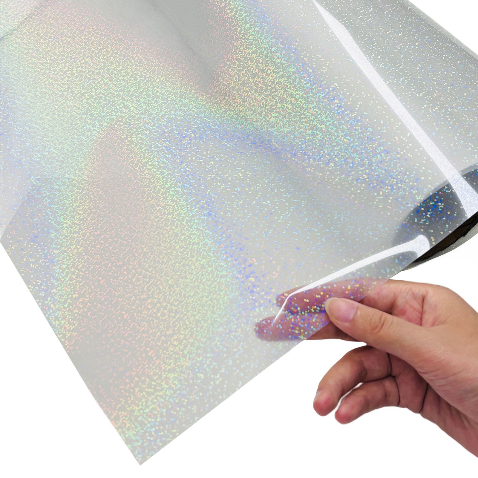 US 11.8in x 32.8ft/30cm x 10m DTF Clear Glitter Holographic Film Roll, Cold Peel