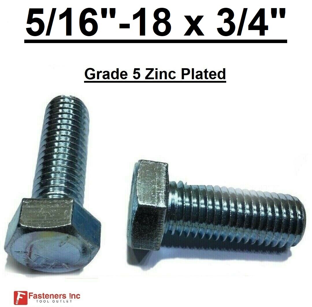 5/16-18 x 3/4″ (FT) Hex Bolt Zinc Plated Grade 5 Cap Screw Coarse Thread