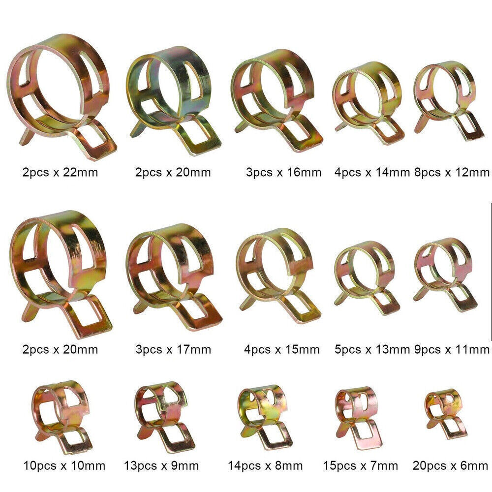 115x Hose Spring Clamps Fasteners Kit 6-22mm Fuel Water Line Pipe Air Tube Clips