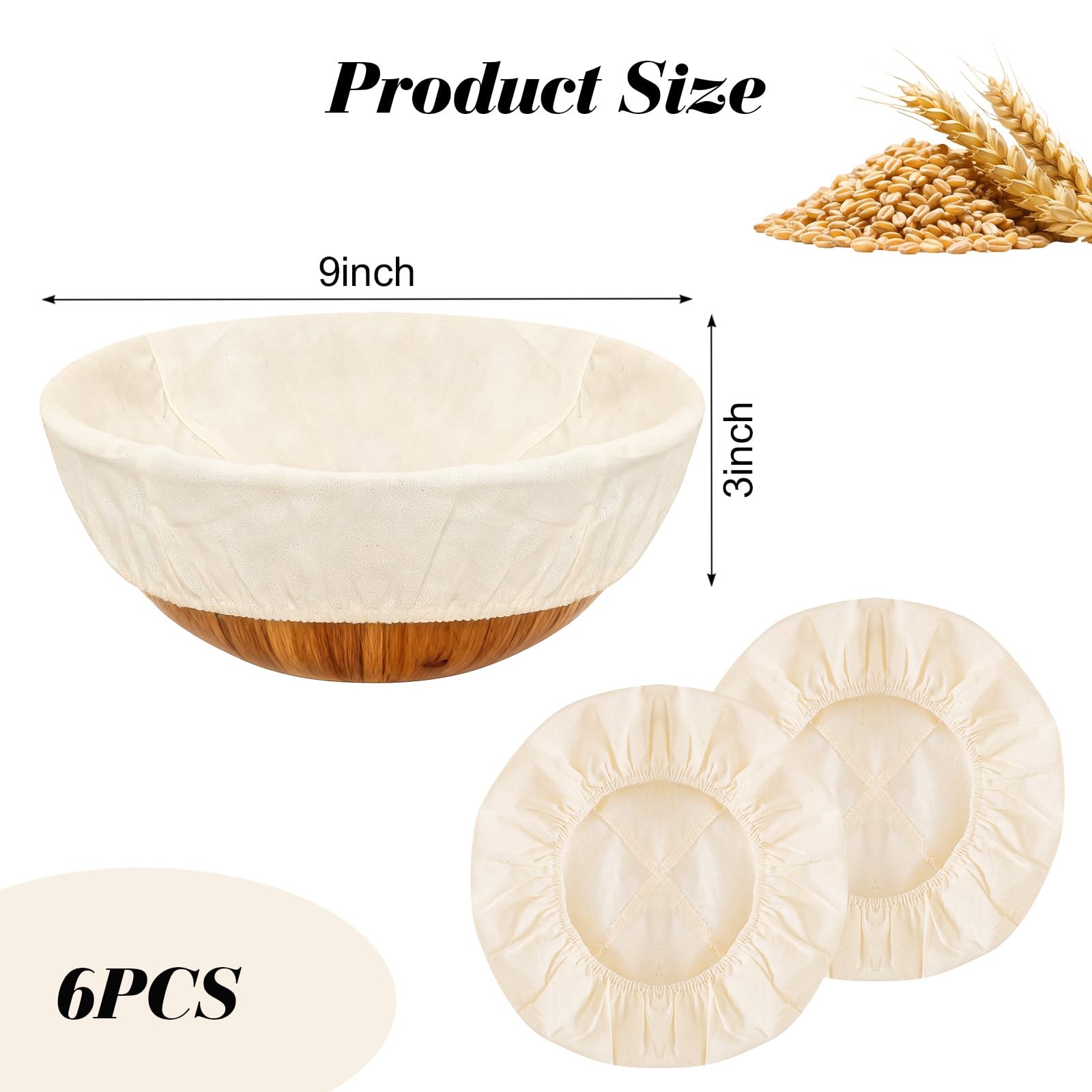 6 Pcs Beige Bread Proofing Baskets 9 Inch Round Banneton Baskets