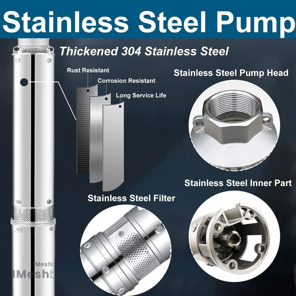 4»Deep Well Submersible Pump, 1HP 207′ 37GPM 110V Stainless Steel w/Control Box
