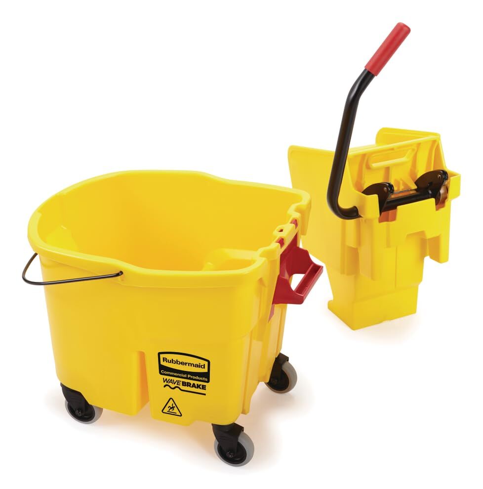 WaveBrake 35 Qt Yellow Mop Bucket with Integrated Wringer and Pour Spout