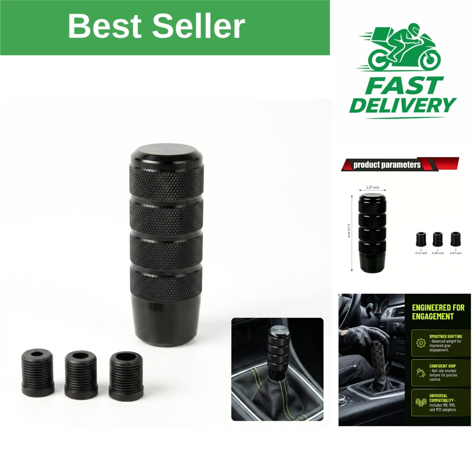 95mm Weighted Aluminum Shift Knob for Manual Transmission – Universal Fit