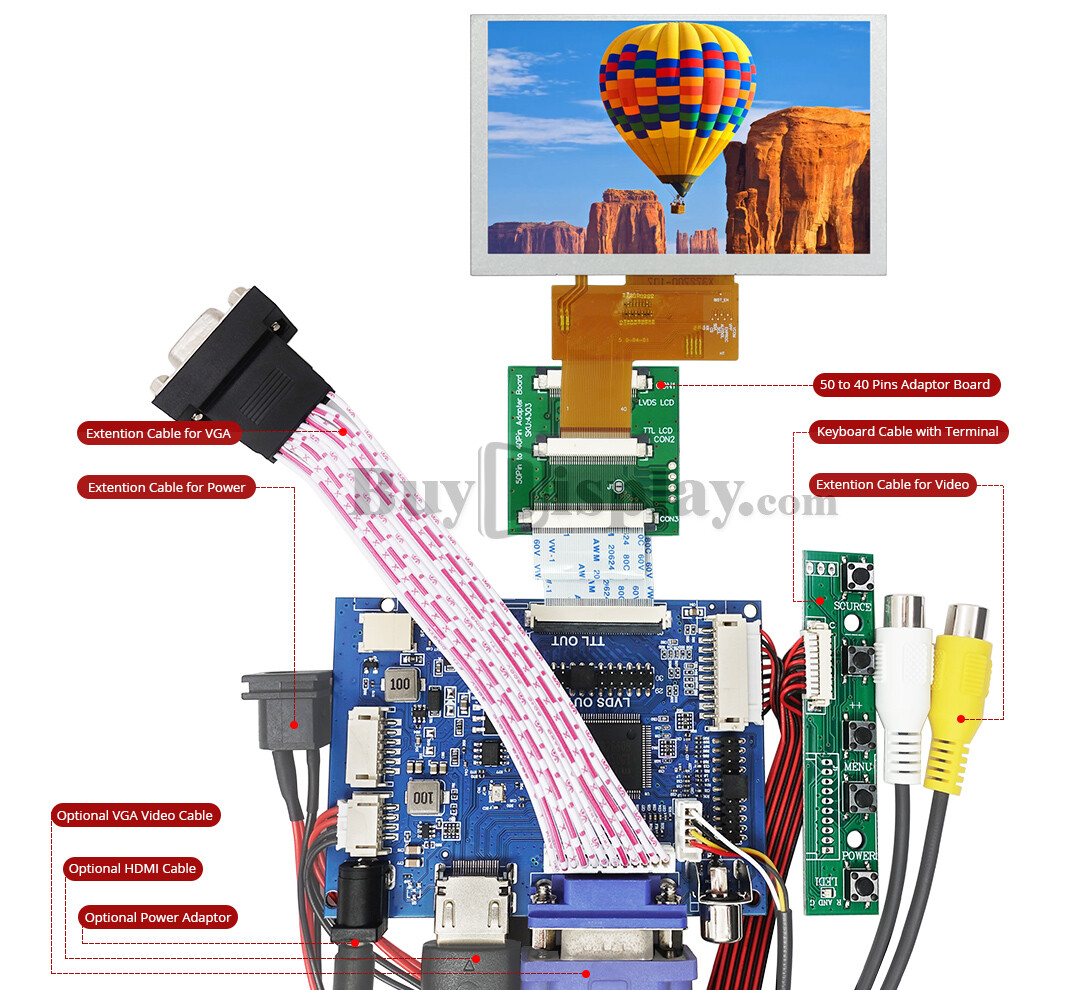 IPS 5″ LCD Module HDMI,VGA,Video Driver Board and 800×480 TFT Display