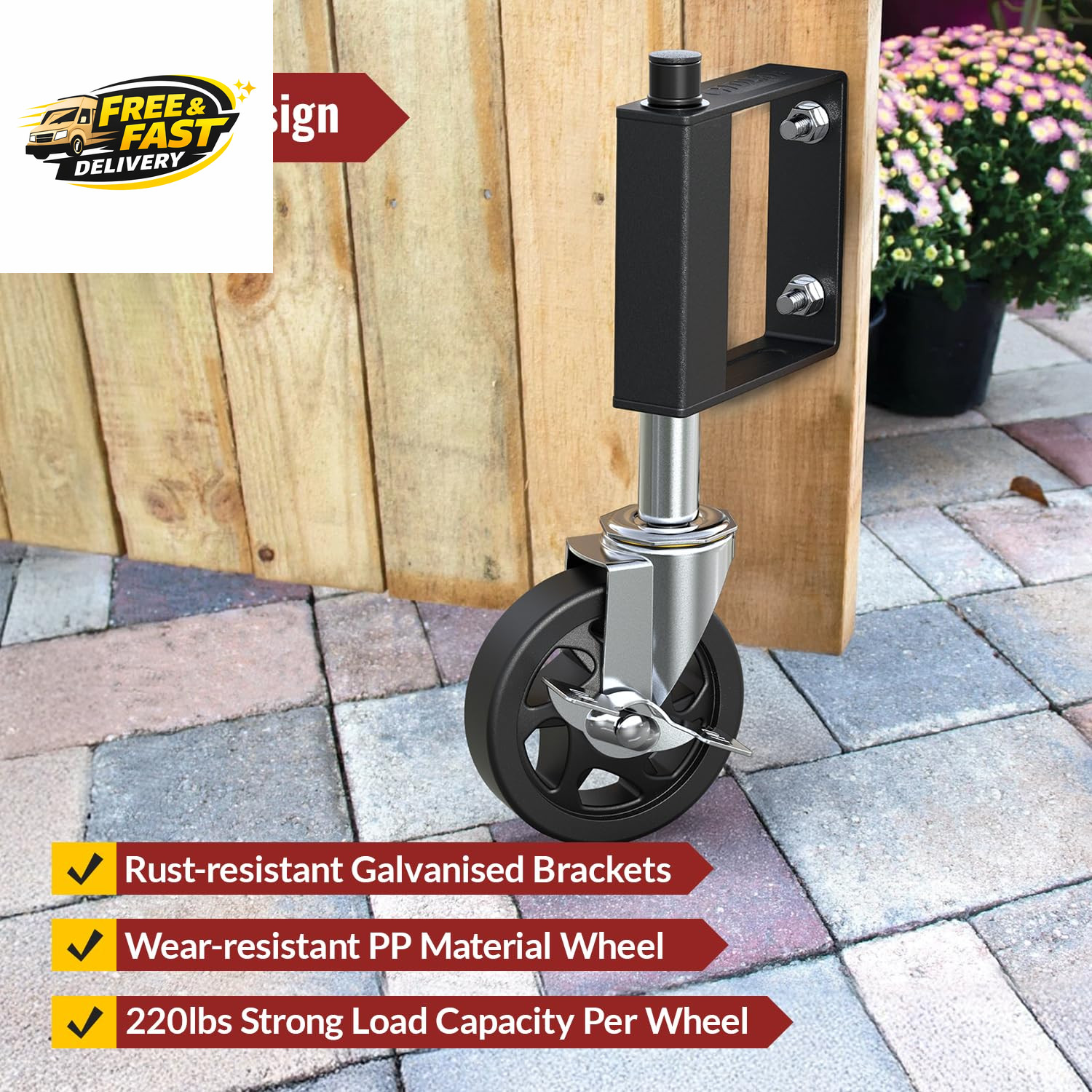 Heavy Duty Gate Caster, Spring Loaded Gate Wheel, Swivel Caster Wheels Wooden