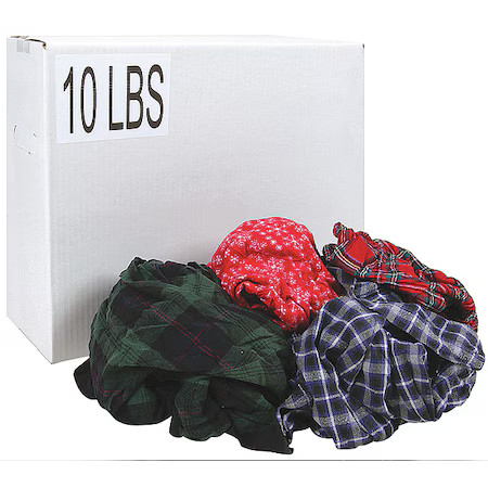 Recycled Cotton Flannel Cloth Rag 10 Lb. Varies Sizes, Assorted, G350010pc