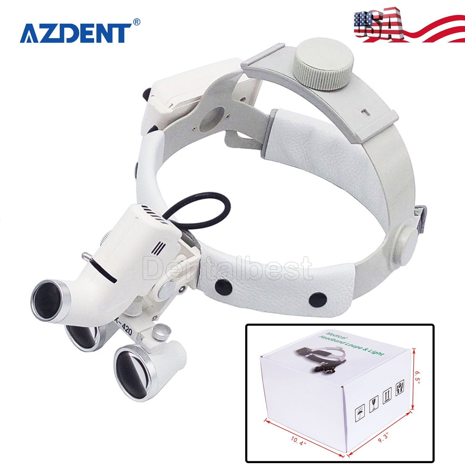 AZDENT Dental Medical Surgical Headband Binocular Loupes 3.5X-R/LED Headlight 5W