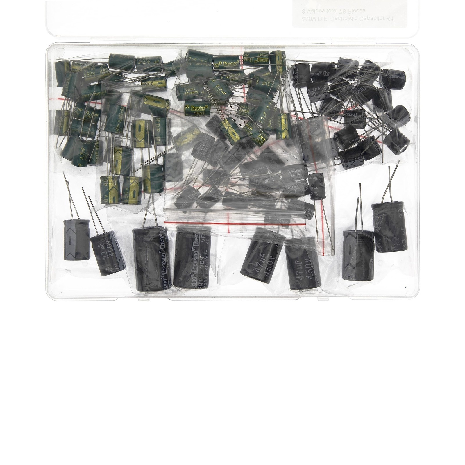8 Values Total 78 Pieces 450V DIP Electrolytic Capacitor Kit 1uF 2.2uF 4.7uF …