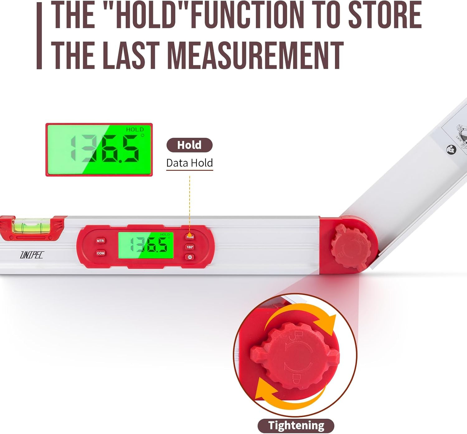 16-Inch Digital Angle Finder with MTR & COM, 0–220° Protractor with Backlit LCD,