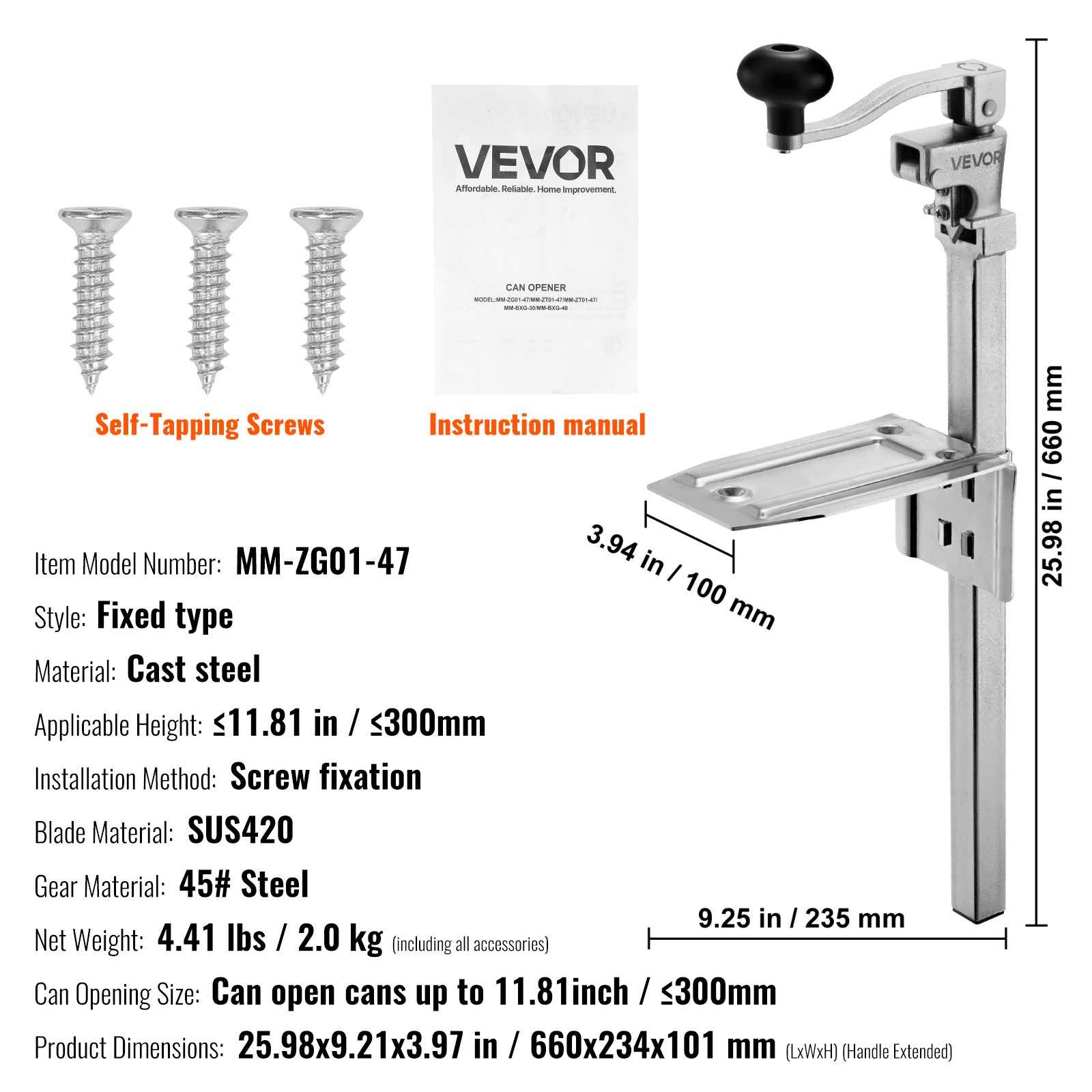 VEVOR Commercial Can Opener Heavy Duty Manual 11.8 in Can Opener Restaurant