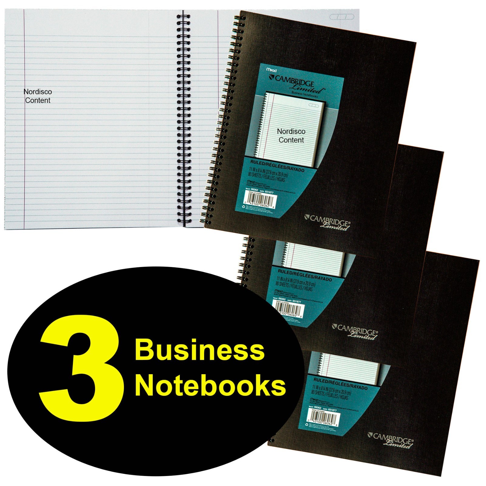 3 Each, Mead 06062 Cambridge Limited Business Notebook, 11 x 8-1/4″, 80 Sheets