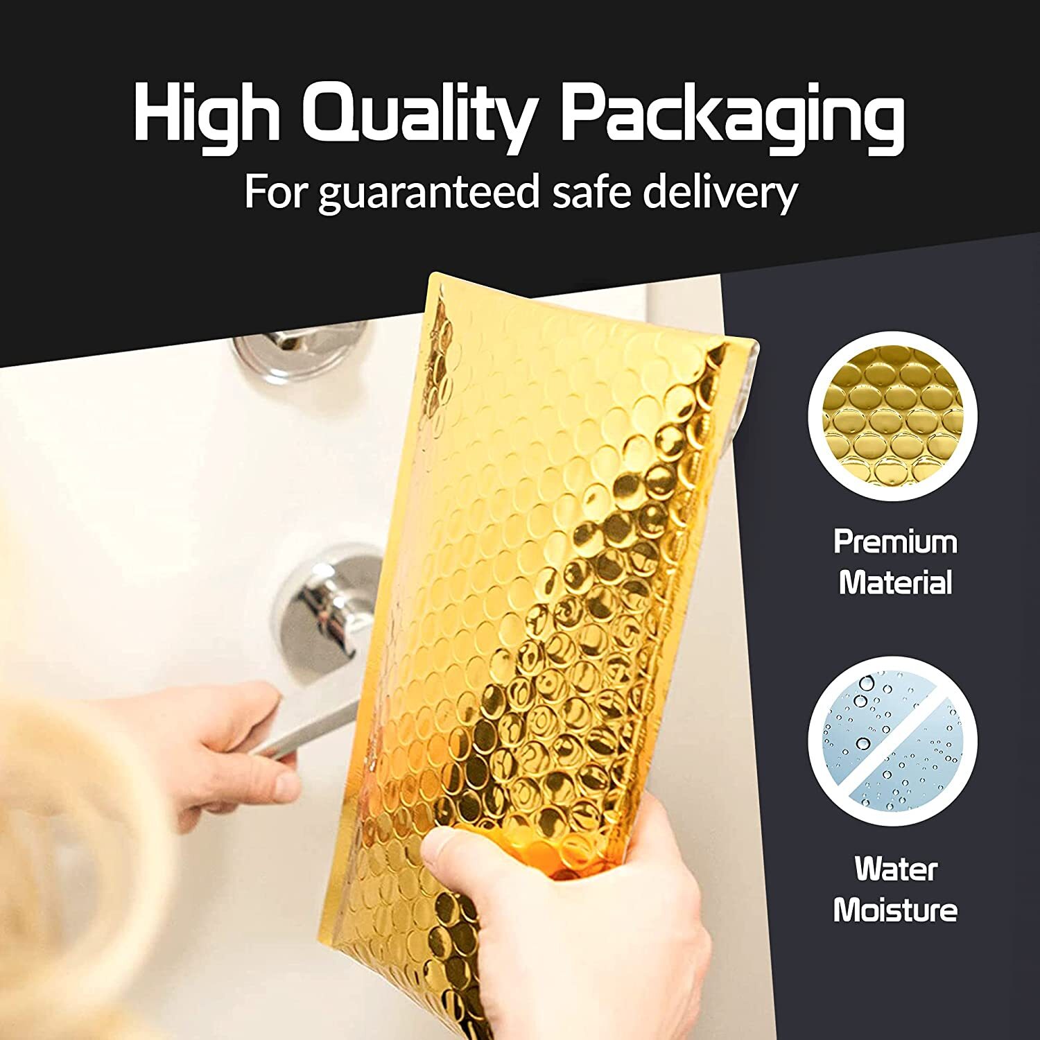 Metallic Extra Thick Poly Bubble Mailer Padded Envelope Shipping Bag 4″x8″ Gold