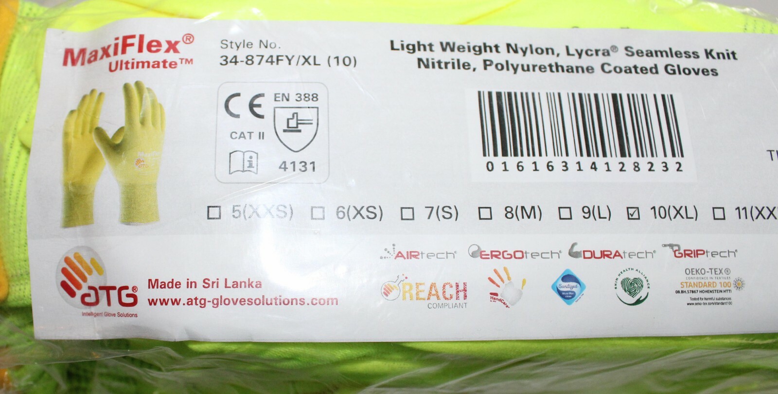 MaxiFlex XL High-Visibility Nylon Polyurethane Coated Glove 34-874FY (12 Pair)