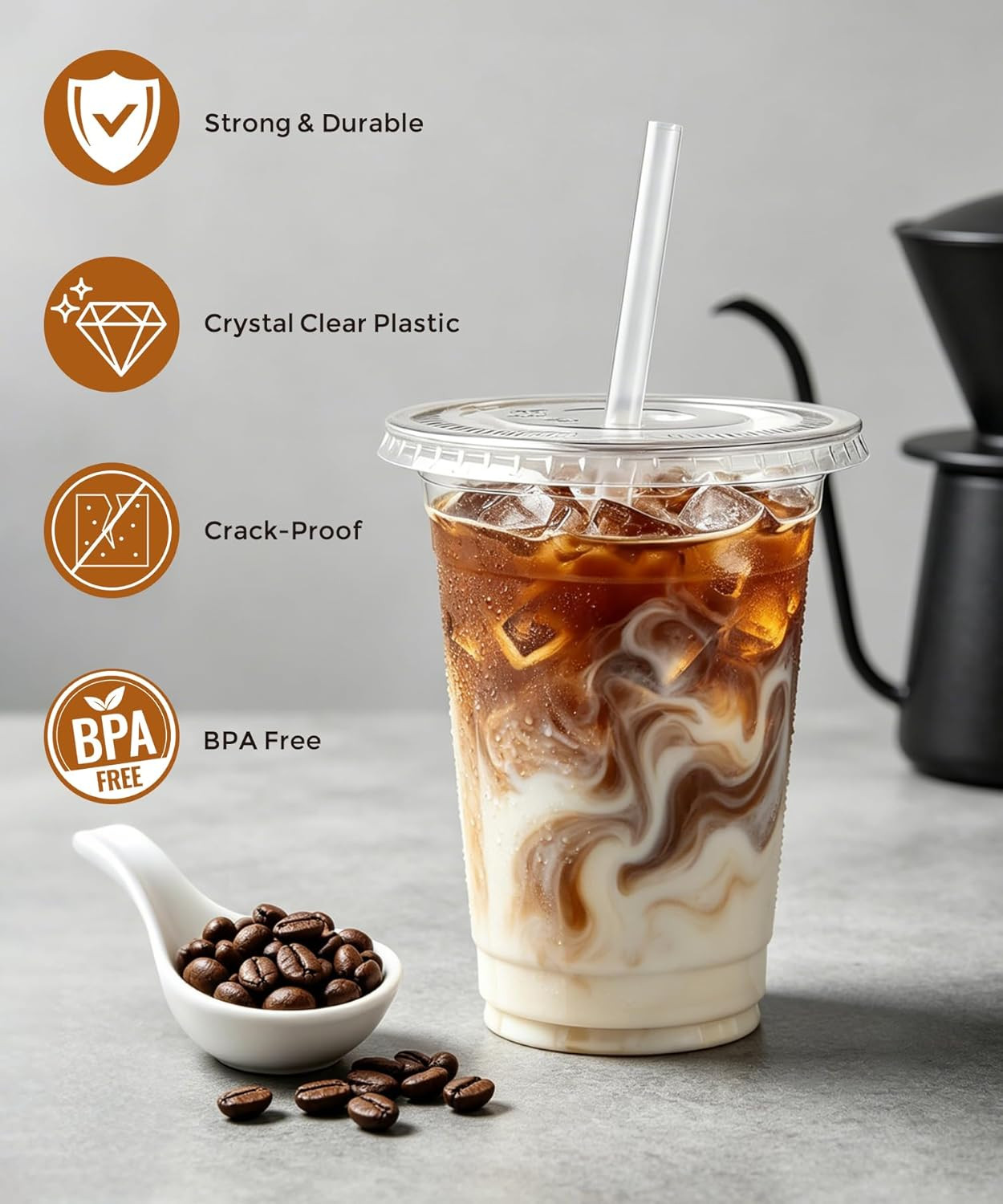 Ginkgo 50 Pack 16 Oz Clear Plastic Cups with Lids and Straws, Leak-Proof