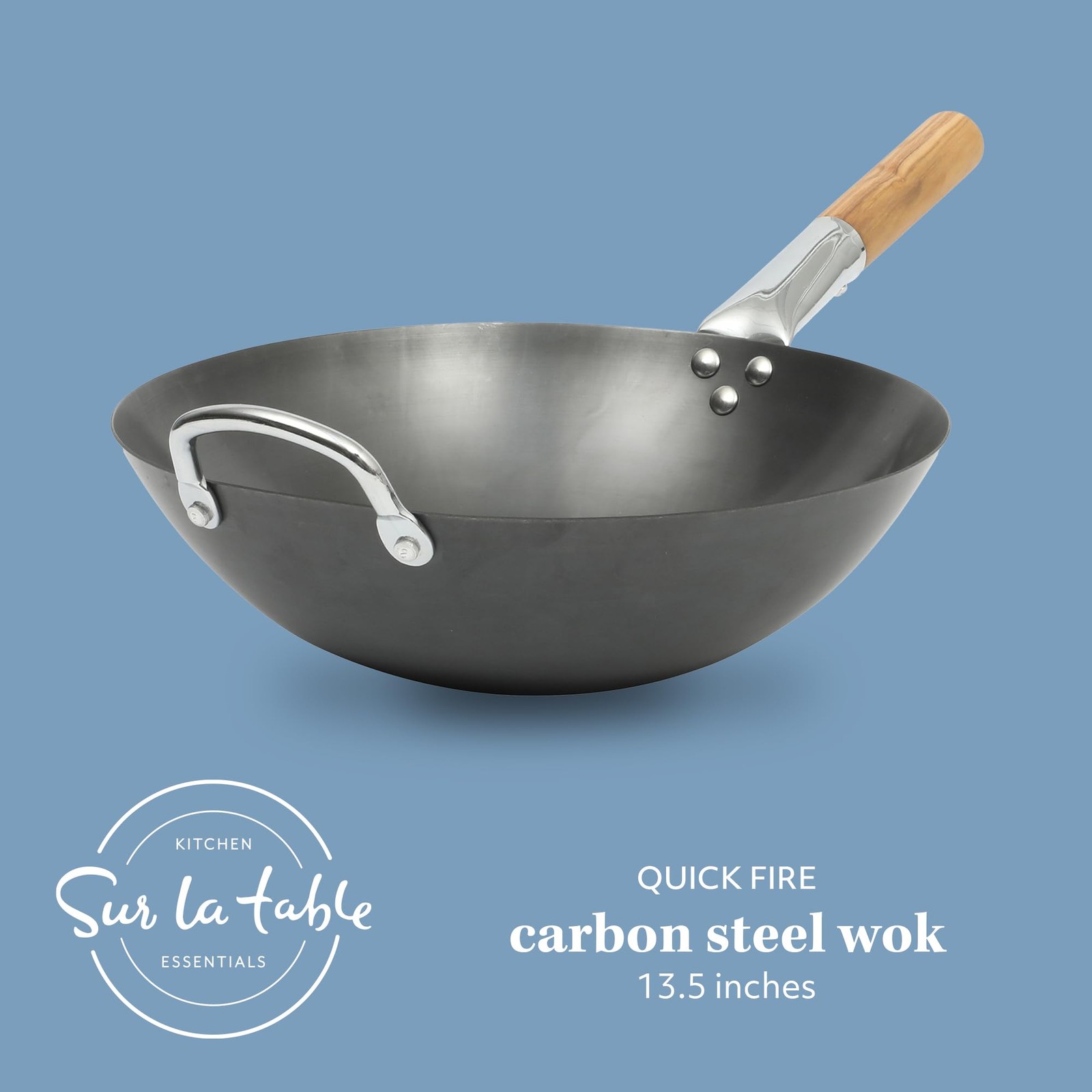 Sur La Table Kitchen Essentials Quick Fire 13.5 Carbon Steel Flat Bottom Wok