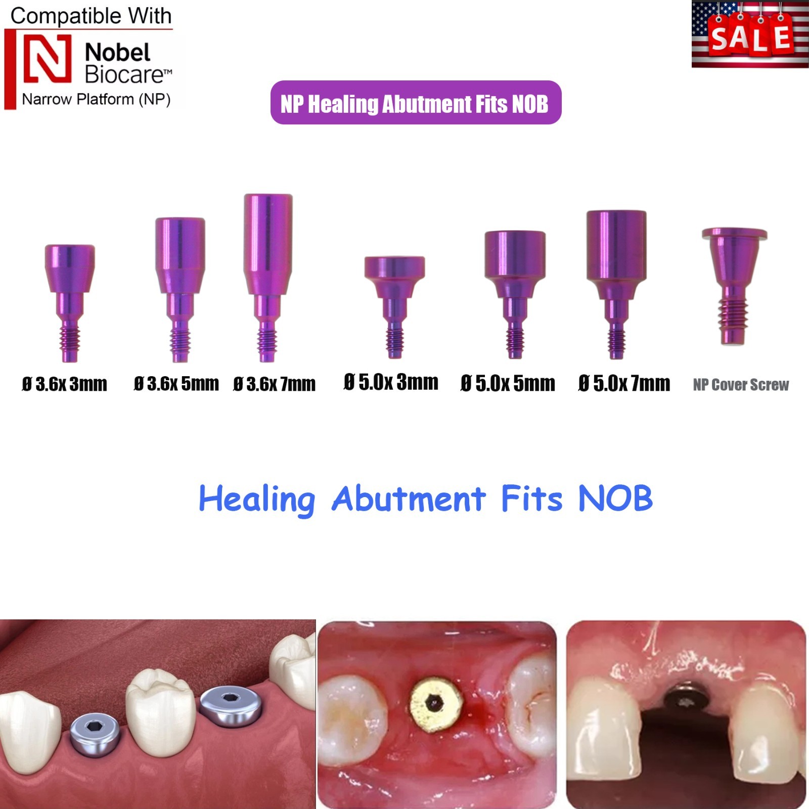 5Pcs Dental Healing Abutment Cap NP Internal conical Fits Nobel Biocare Ø3.6/5mm