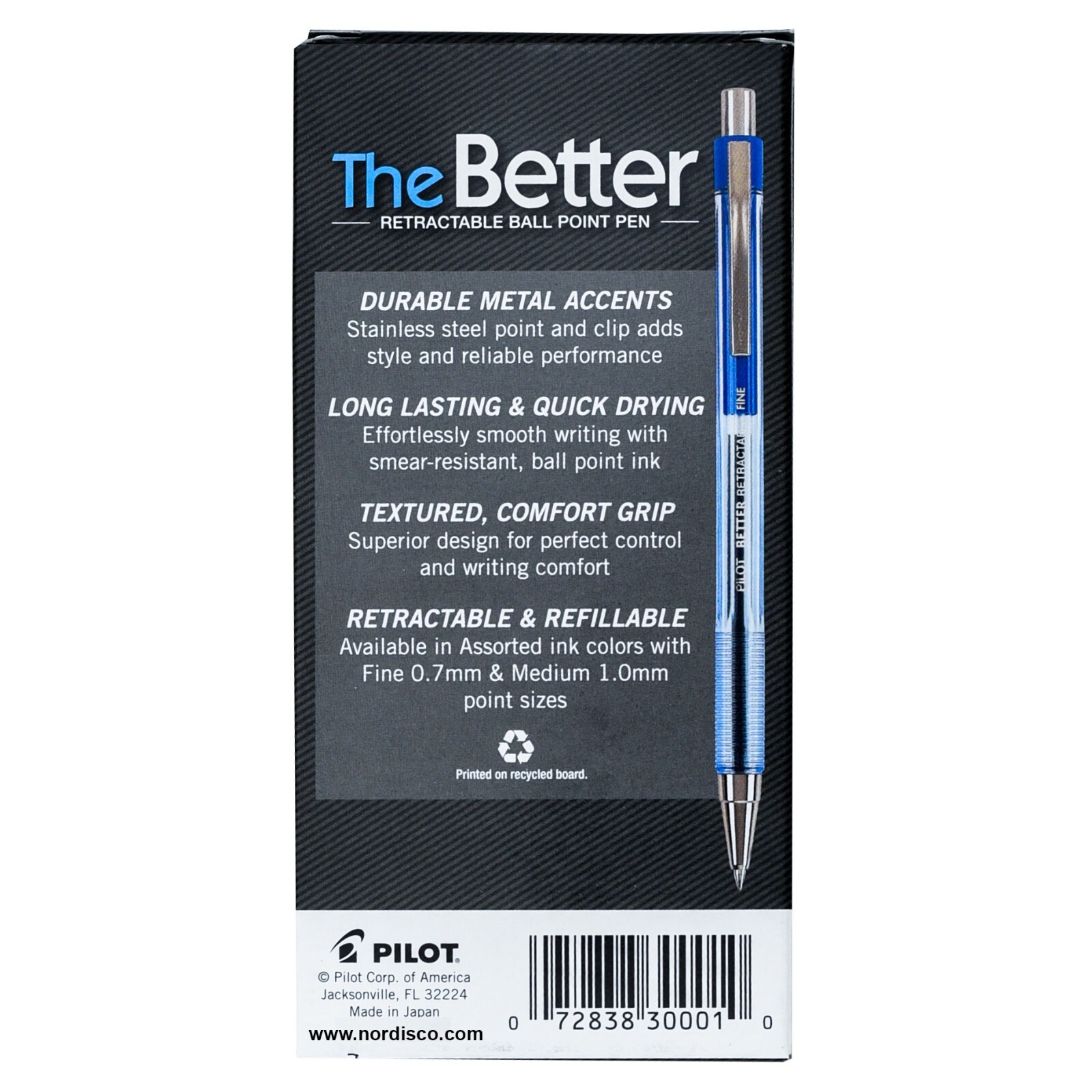 Pilot 30001 Better Retractable Fine Ball Point Pen, Blue Ink, 0.7mm, Box of 12