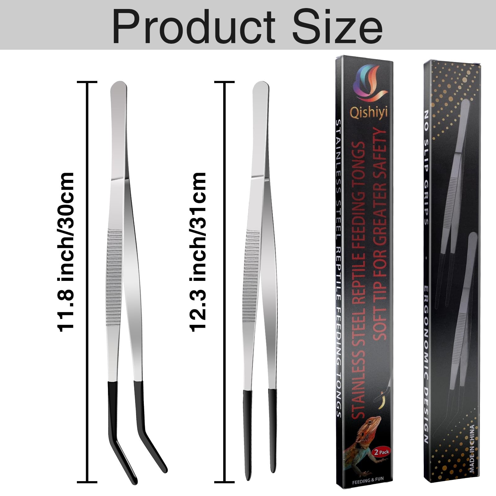 Long Feeding Tongs Stainless Steel 2PCS 11.8 Inch Rubber Tip Reptile Aquarium Tw