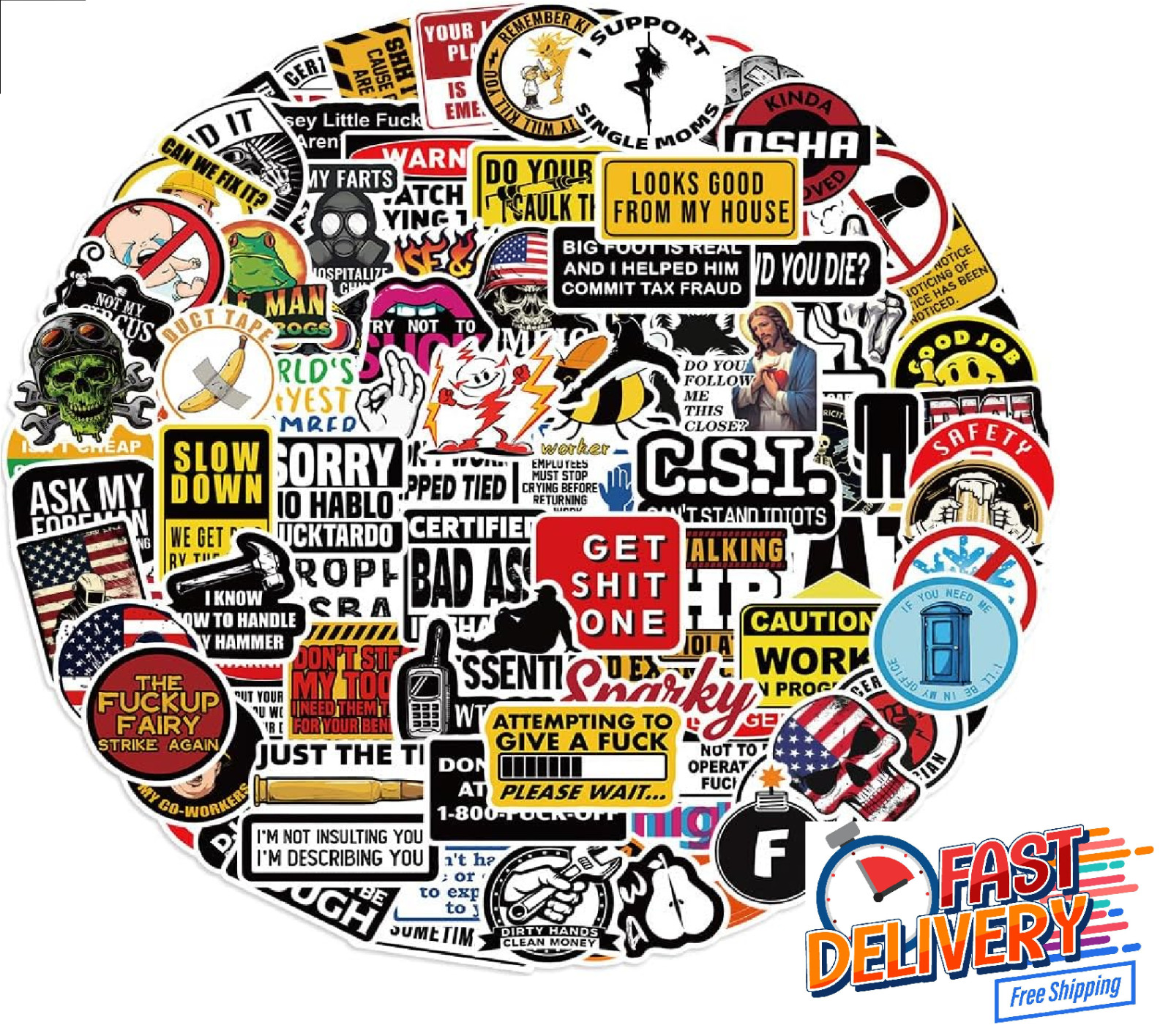 100pcs Funny Hard Hat Stickers (Dirty) for Adult Tool Box, Helmet, Black