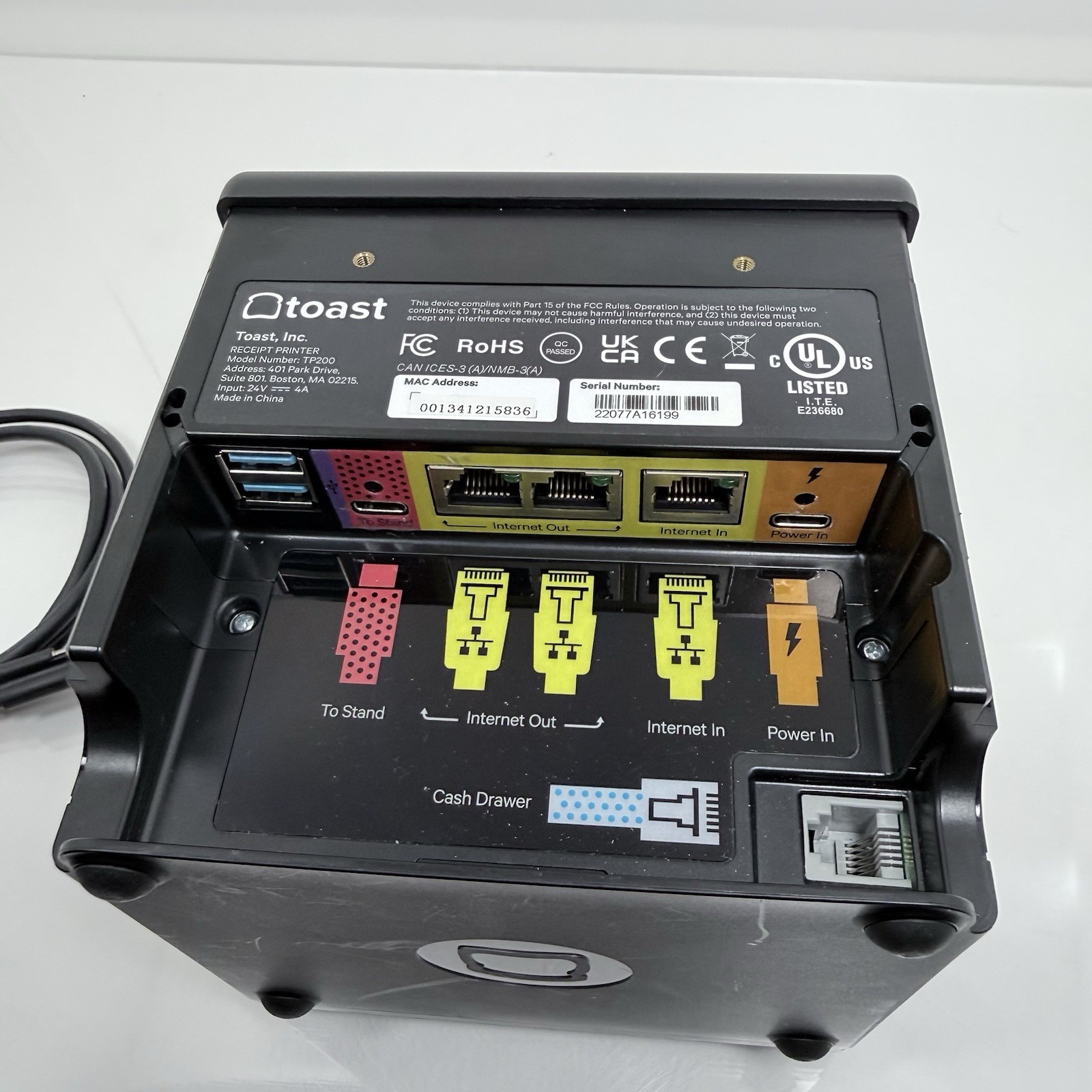 Toast TP200 Receipt Printer POS w/ USB-C Cable Black – Tested Working