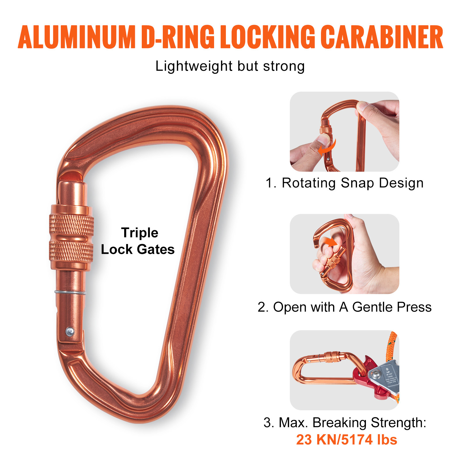 VEVOR Steel Core flipline 1/2″ x 8′ Arborist Flipline for Tree Climbing