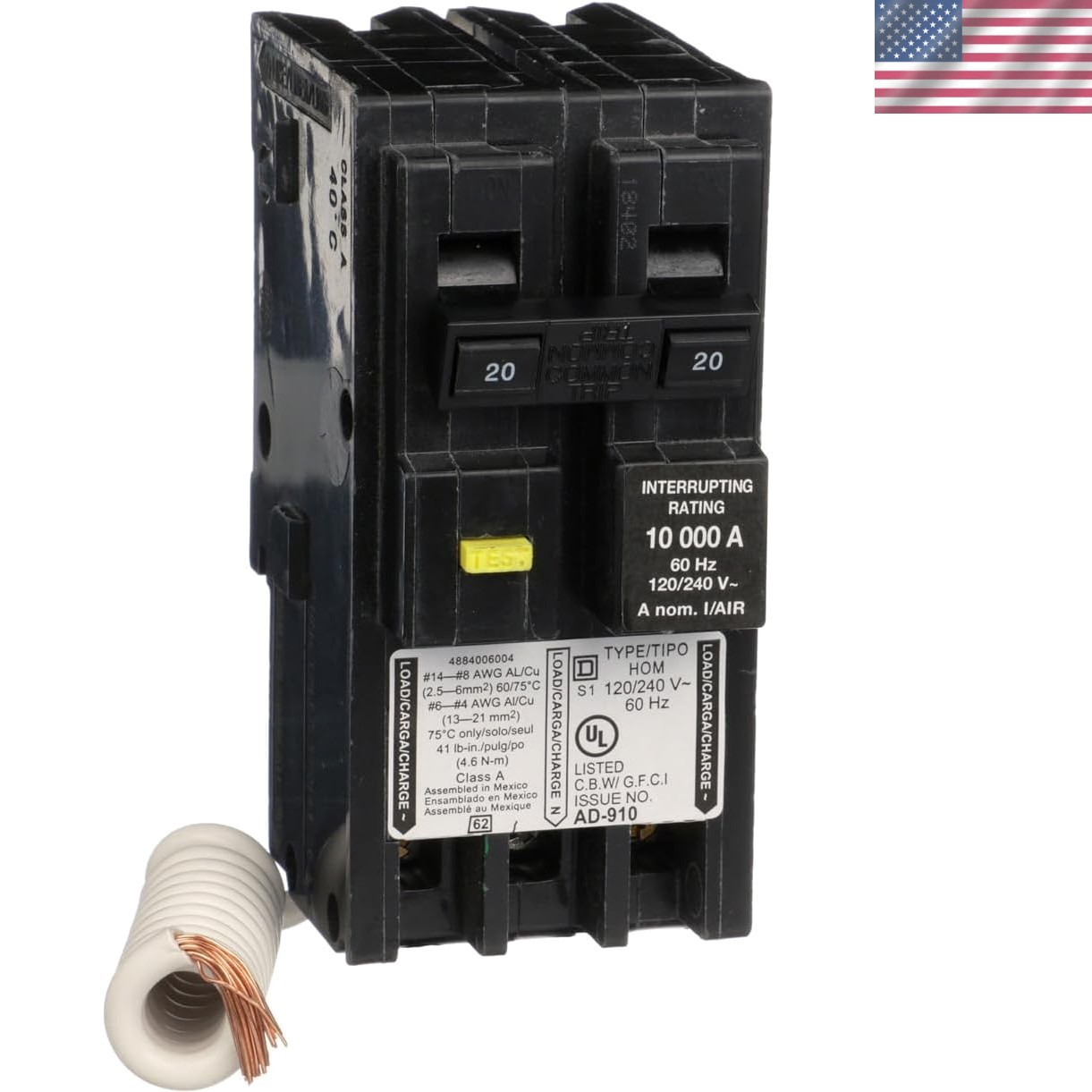 Homeline Circuit Breaker, 20-Amp, 120/240V, 2-Pole, GFCI, Plug-In Mount
