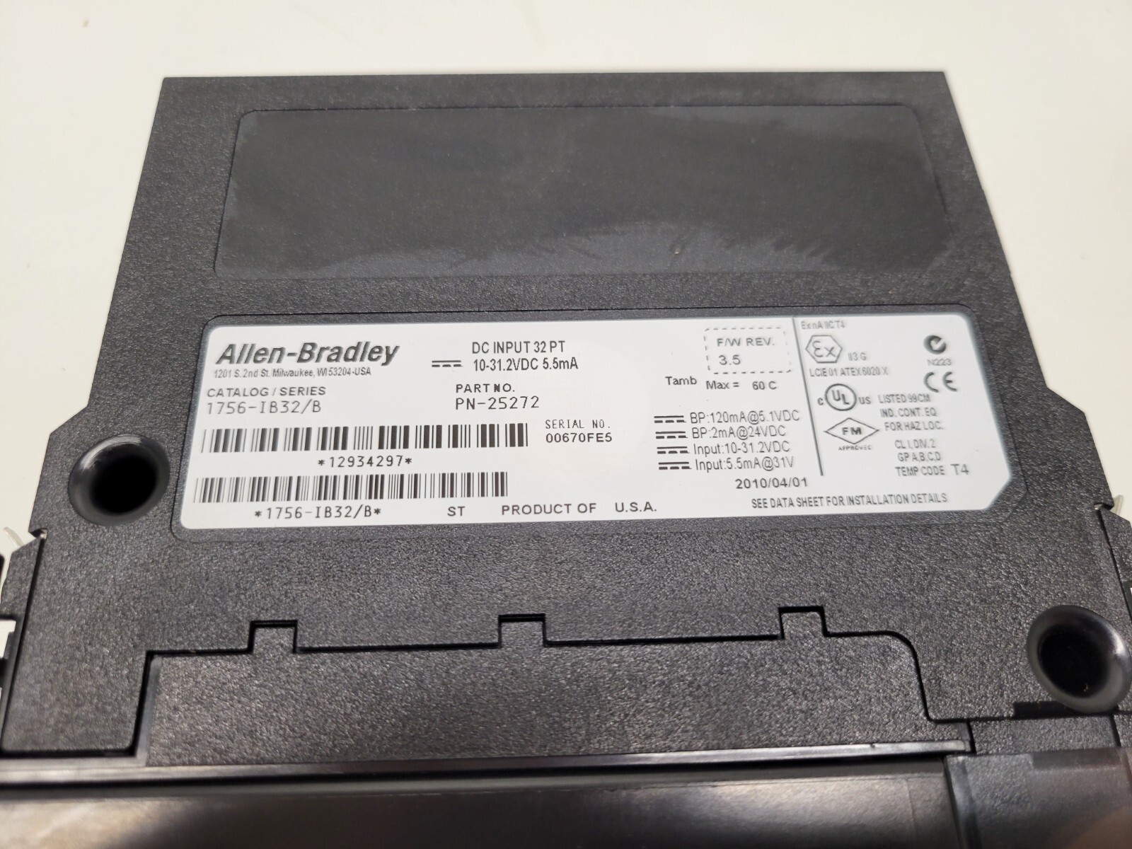GOOD USED! ALLEN-BRADLEY DC 32PT INPUT MODULE 1756-IB32