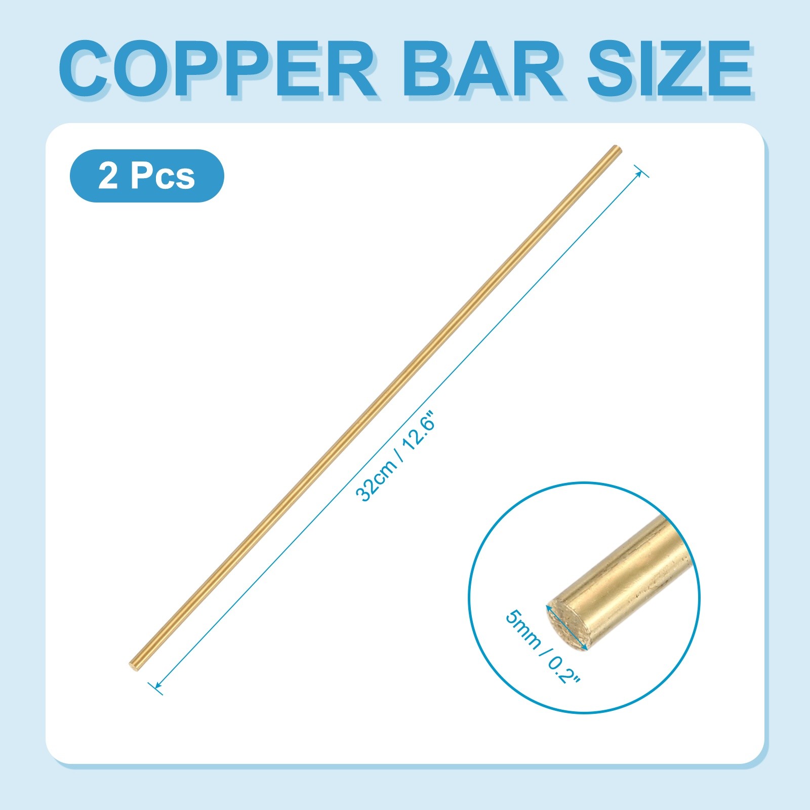 4 Pcs 5mm Dia. 32cm / 12.6 Inch Length Round Brass Rods, Brassy