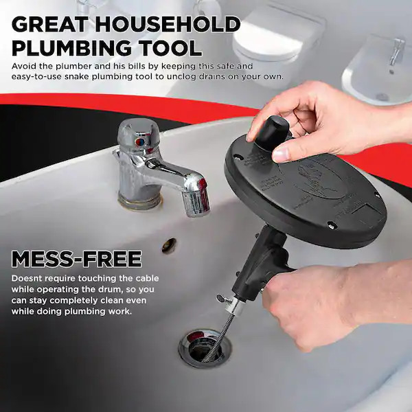 15 ft. Drum Auger Steel Plumbing Drain Snake with Drain Cleaning Cable