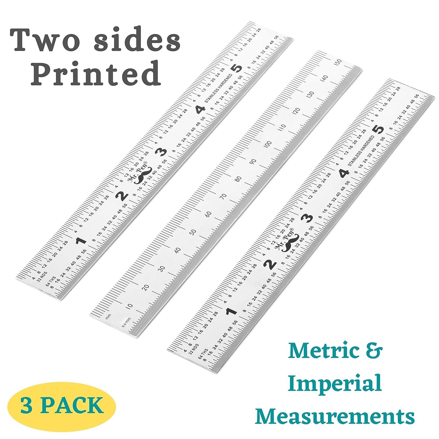6 Inch Stainless Steel Machinist Ruler Set – Precision Measuring Tools (3 Pack)
