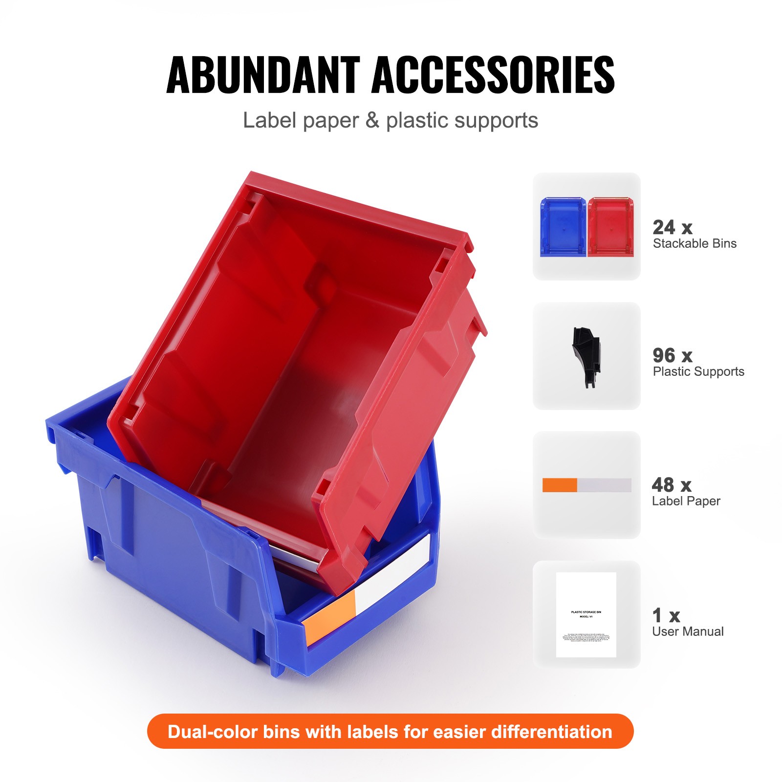 Uimoso Hanging Stackable Storage Bin Plastic Organizer Garage Box 24PCS Blue/Red