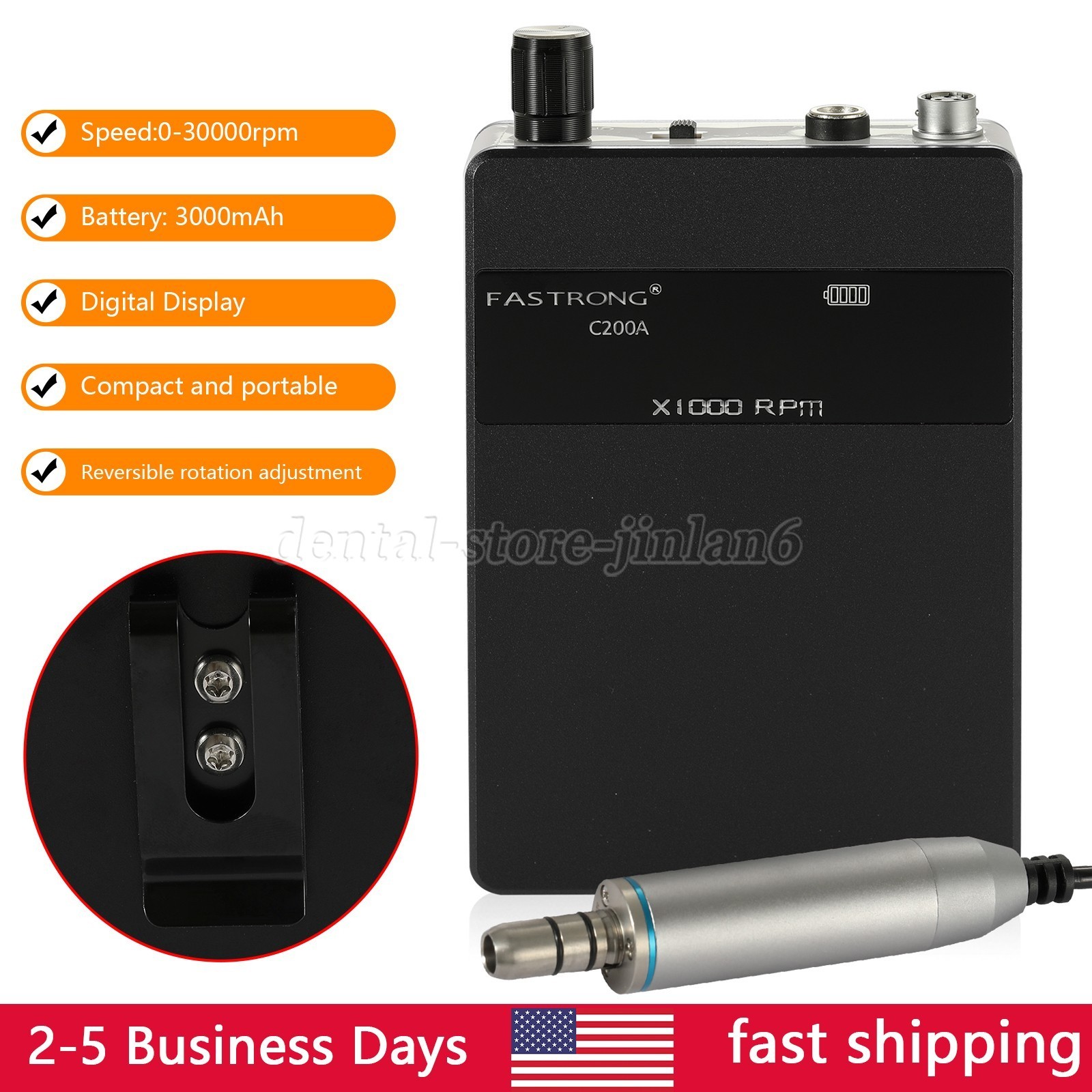 Portable Dental Lab Brushless Micromotor E-Type Grinding Polishing Machine BLACK