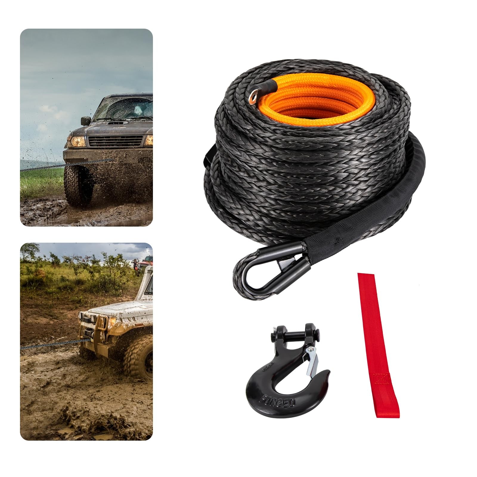 Synthetic Winch Rope 1/2″ x 92ft 31500lbs Dyneema Sleeve Hook Truck ATV SUV