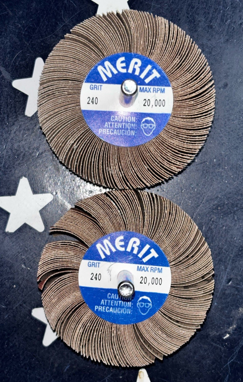 Two Merit 3″ 240 Grit Very Fine Flap Wheel 3x1x1/4 A/O TWO WHEELS