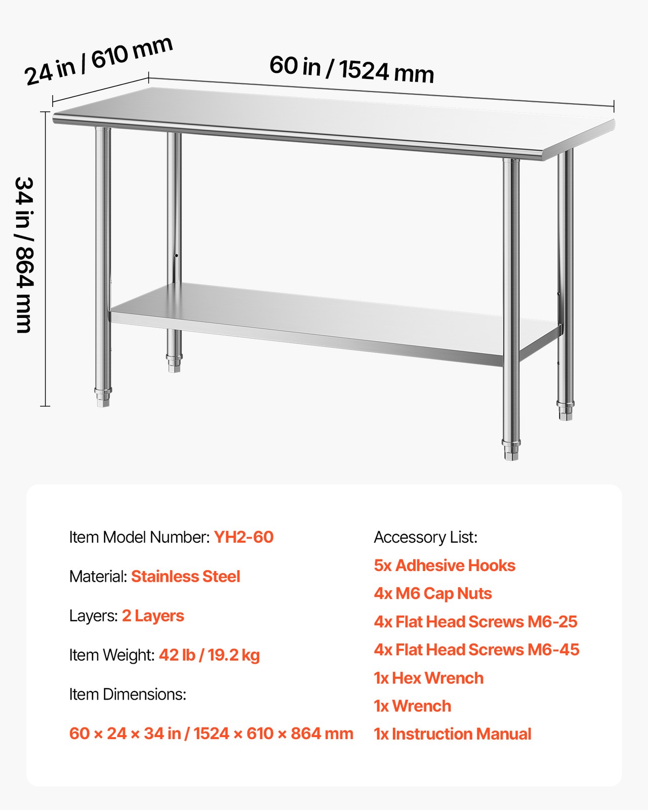 Uimoso Stainless Steel Kitchen Work Table Commercial Kitchen Restaurant Table